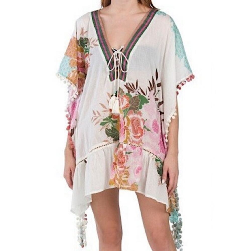 Z&L Europe Floral Beach Cover Top One Size Boho Resortcore Lightweight Cotton